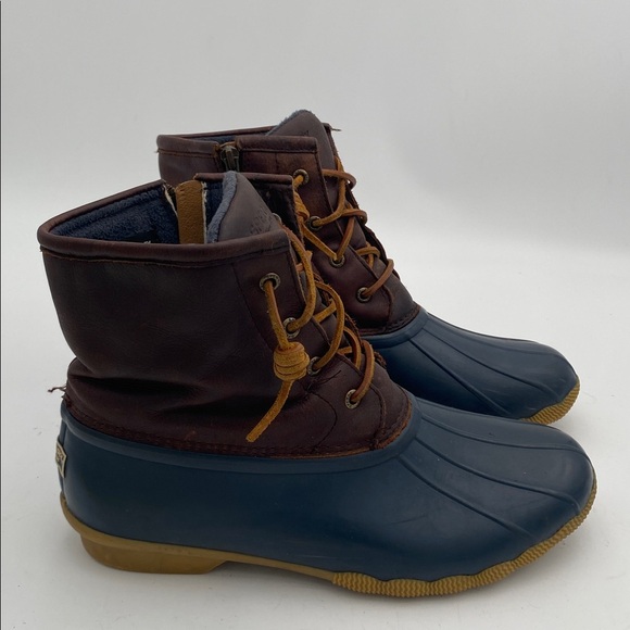 Sperry Navy and Brown Duck Boots women 11M leather rubber outdoor snow rain fall - Picture 5 of 11